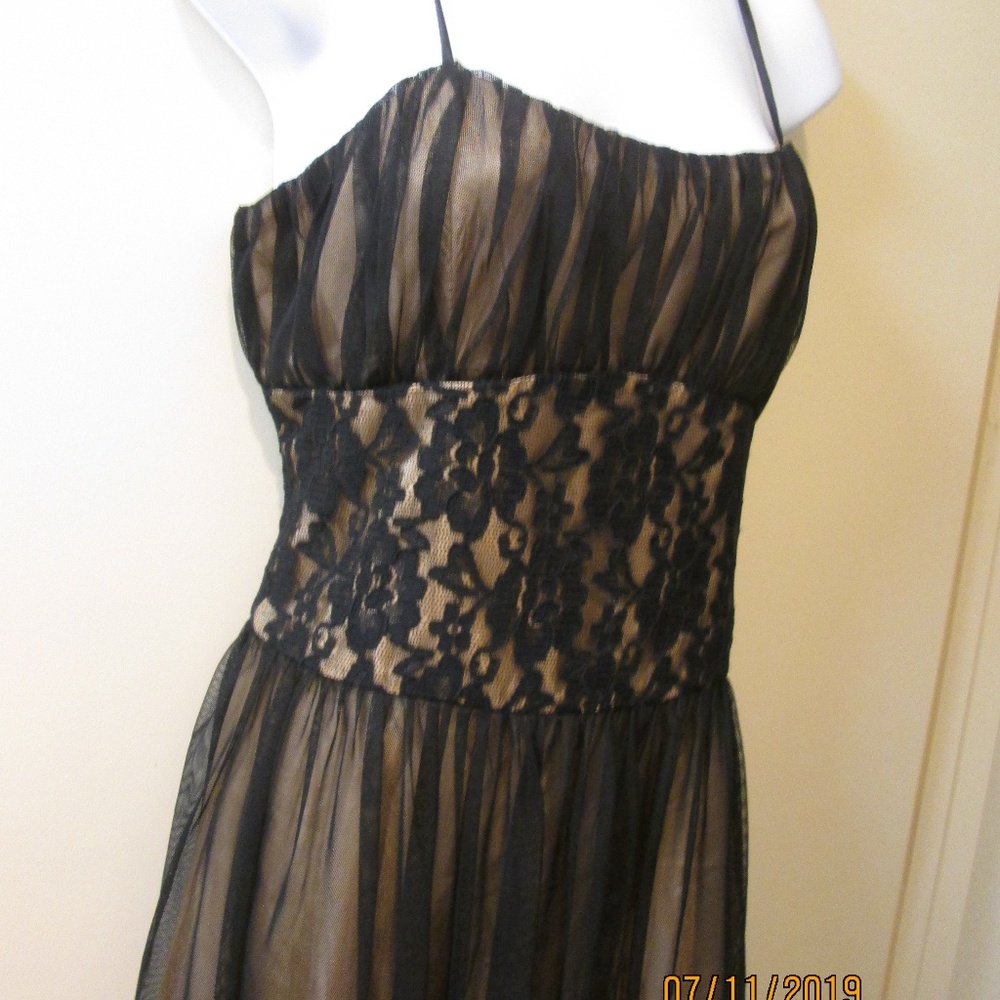 CONNECTED BRAND DRESS/4 PETITE/SHEER BLACK/ LACE